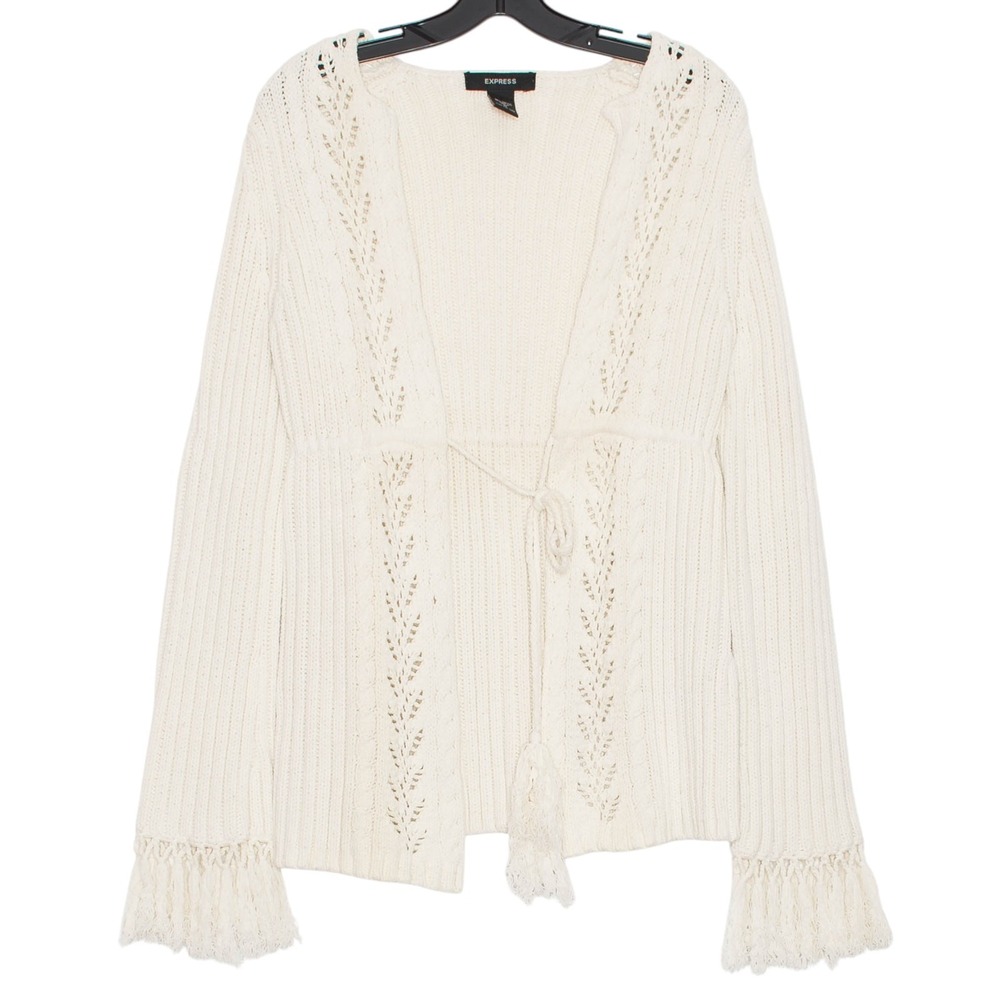 Express Cardigan Sweater‎ Boho Cottage Minimalist Coastal Romantic Ivory Medium